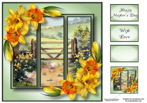 Scenic Trio - Daffodils & Chickens 8x8