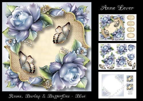 Roses, Burlap & Butterflies - Blue