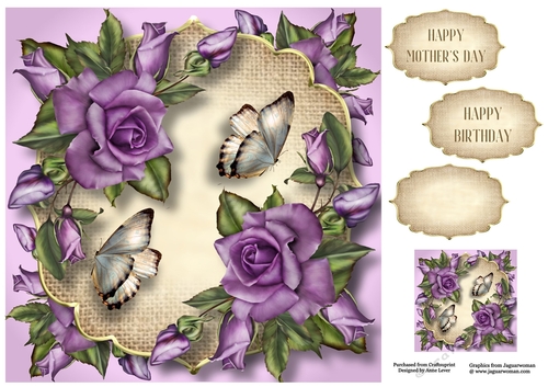 Roses, Burlap & Butterflies - Purple 8x8