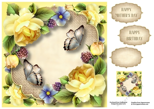 Roses, Burlap & Butterflies - Yellow 8x8