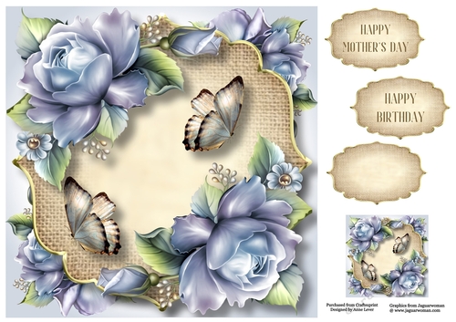 Roses, Burlap & Butterflies - Blue 8x8
