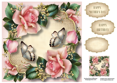 Roses, Burlap & Butterflies - Pink 8x8