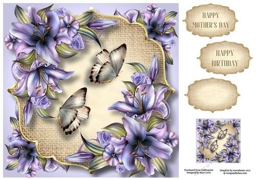 Lilies, Burlap & Butterflies 8x8