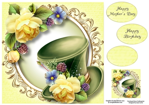 Fabulous Hat & Yellow Roses 8x8