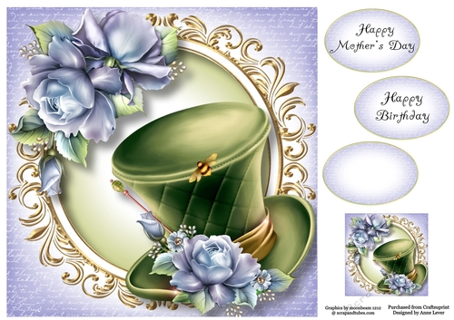Fabulous Hat & Blue Roses 8x8