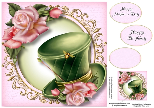 Fabulous Hat & Edwardian Roses 8x8