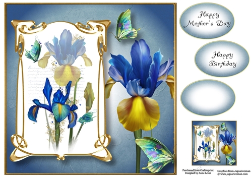 Art Nouveau Blue Iris 8x8