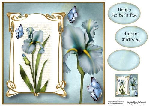 Art Nouveau Light Blue Iris 8x8