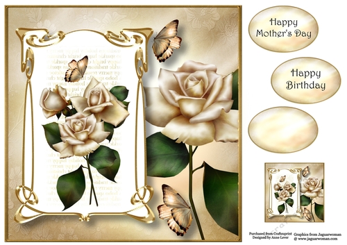 Art Nouveau Ivory Roses 8x8