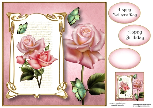 Art Nouveau Edwardian Roses 8x8