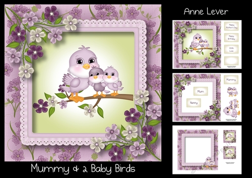 Mummy & 2 Baby Birds - mothers day or birthday