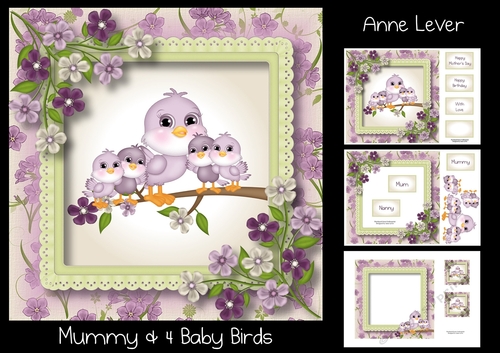 Mummy & 4 Baby Birds - mothers day or birthday