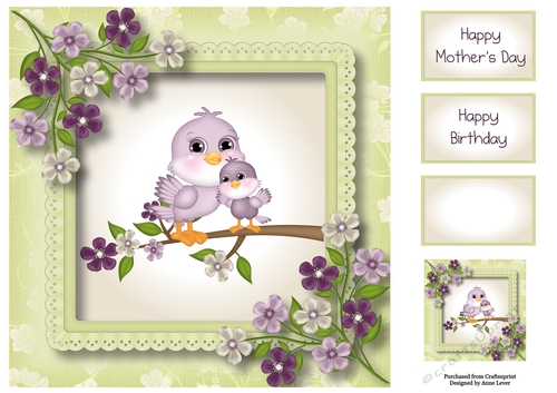 Mummy & Baby Bird - mothers day or birthday 8x8