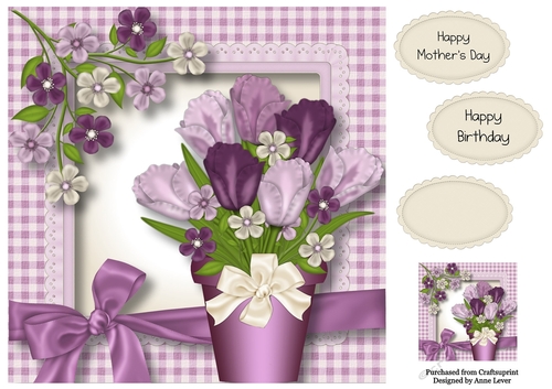 Pot Of Purple Tulips 8x8