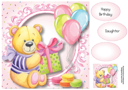 Happy Birthday Teddy In Pink 8x8