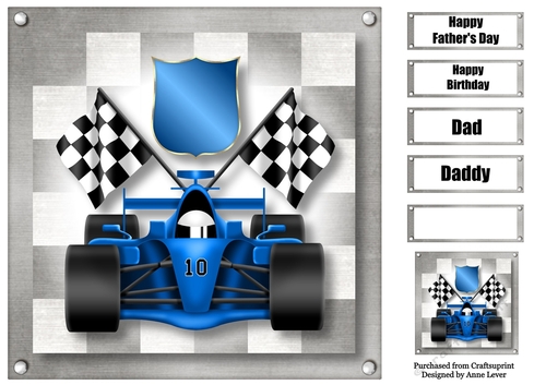 Blue Fornula Racing Car (dad, fathers day) 8x8