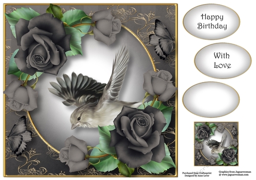 Beautiful Bird & Charcoal Roses 8x8