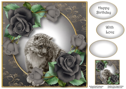Snow Leopard & Charcoal Roses 8x8