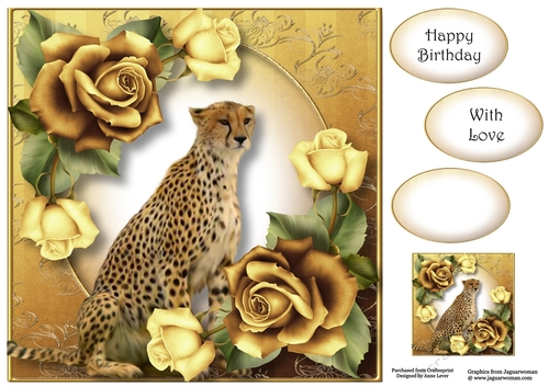 Cheetah & Pale Yellow Roses 8x8