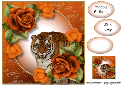 Siberian Tiger & Orange Roses 8x8