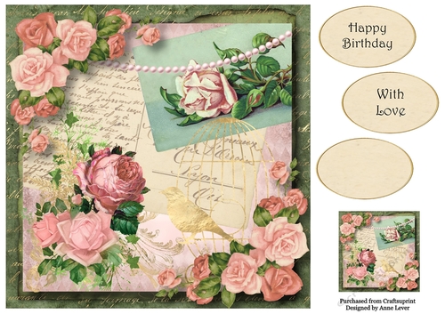 Shabby Vintage - Pink Roses & Ivy 8x8