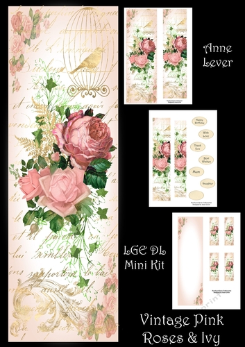 Vintage Pink Roses & Ivy Lge DL