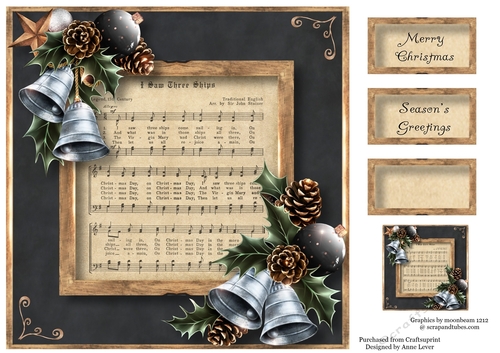 Vintage Christmas Sheet Music - I Saw 3 Ships 8x8