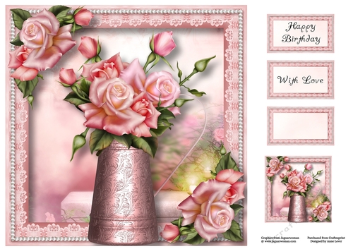 Pink Pretty Roses Water Jug 8x8
