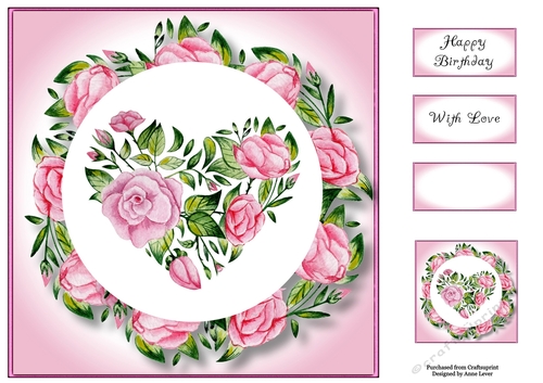 Pretty Pink Floral Heart 8x8
