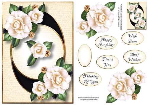 Centre Circle White Camellias A5