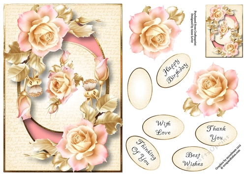 Centre Circle Golden Pink Roses A5