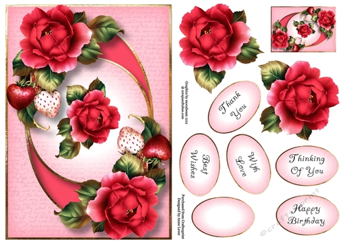 Centre Circle Strawberry Roses A5