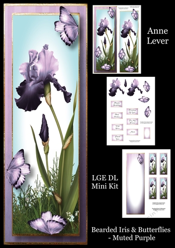 Bearded Iris & Butterflies - Muted Purple