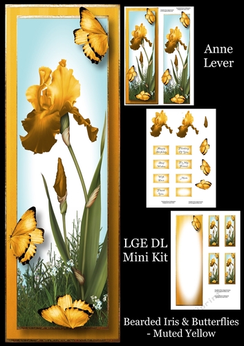Bearded Iris & Butterflies - Muted Yellow