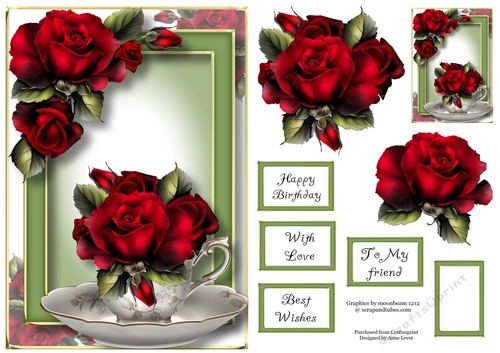 Teacup, Saucer & Flowers - Red Roses A5