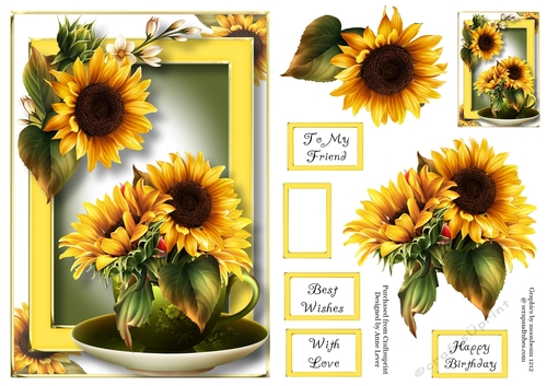 Teacup, Saucer & Flowers - Sunflowers A5