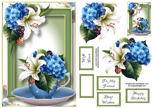 Teacup, Saucer & Flowers - Hydrangea & Lily A5