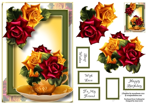 Teacup, Saucer & Flowers - Hot Summer Roses A5