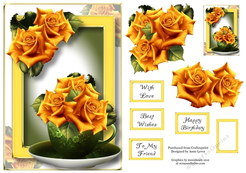 Teacup, Saucer & Flowers - Hot Yellow Roses A5