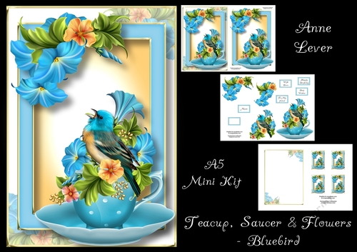 Teacup, Saucer & Flowers - Bluebird
