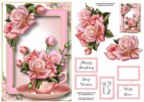 Teacup, Saucer & Flowers - Edwardian Roses A5