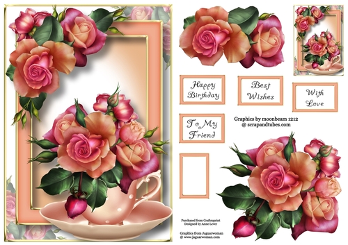Teacup, Saucer & Flowers - Persian Roses A5