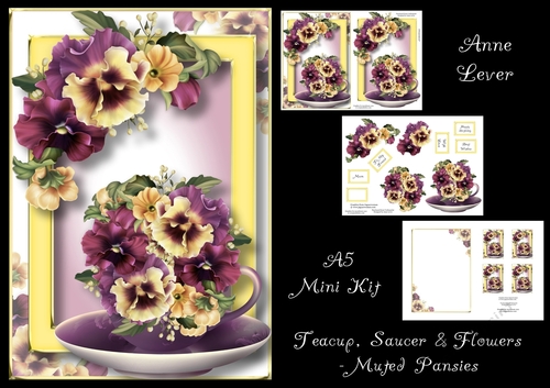 Teacup, Saucer & Flowers - Muted Pansies