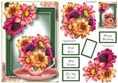 Teacup, Saucer & Flowers - Delightful Dahlias A5