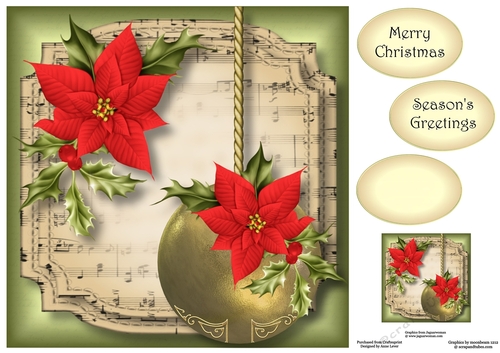 Golden Christmas Bauble - Red 8x8