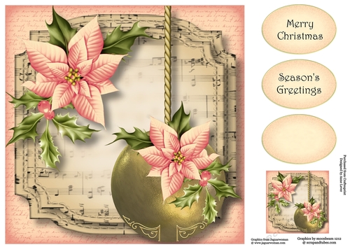 Golden Christmas Bauble - Pale Pink 8x8