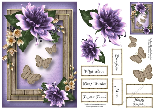 Dahlia Butterfly Trio - Purple A5