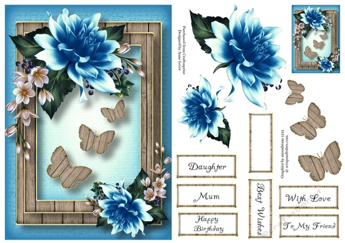 Dahlia Butterfly Trio - Blue A5