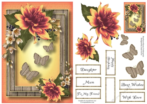 Dahlia Butterfly Trio - Orange A5
