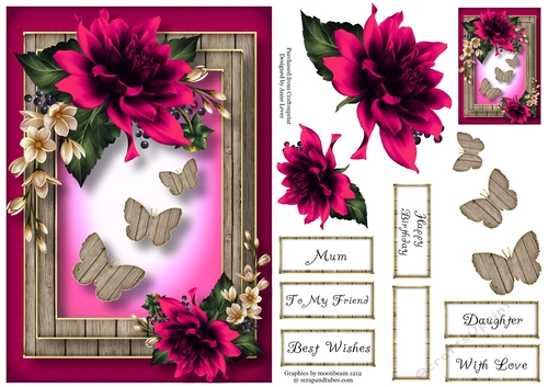 Dahlia Butterfly Trio - Magenta A5